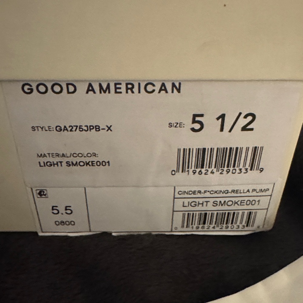 NIB GOOD AMERICAN Cinder-F*cking-Rella smoke translucent w/ jeweled toe SZ 5.5 - Picture 9 of 11